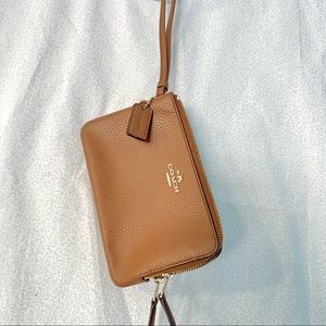 Coach wristlet, chestnut, two zippers